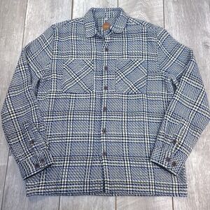 Common People Mens Flannel Knit Overshirt Size Medium Plaid Button Long Sleeve